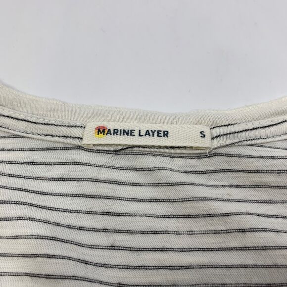 Marine Layer Shirt Mens Small White Black Henley Lightweight Cotton Blend Stripe - Picture 3 of 9